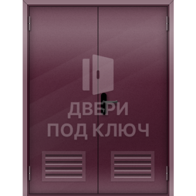 Противопожарная глухая двупольная дверь 3-го типа с вентиляционной решеткой ДПК-17393