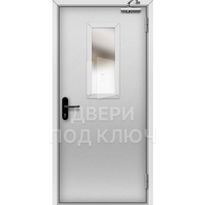 Противопожарная однопольная серая остекленная дверь 3-го типа ДПК-18023